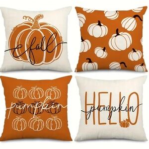 Festive Pumpkin Pillow Covers - Orange and White